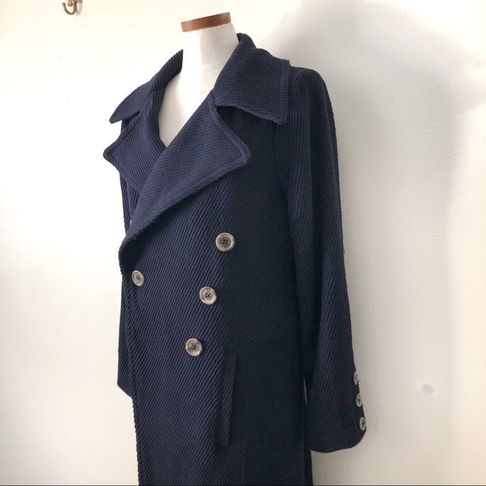 Free People Navy Textured Long Trench Coat - Picture 5 of 13